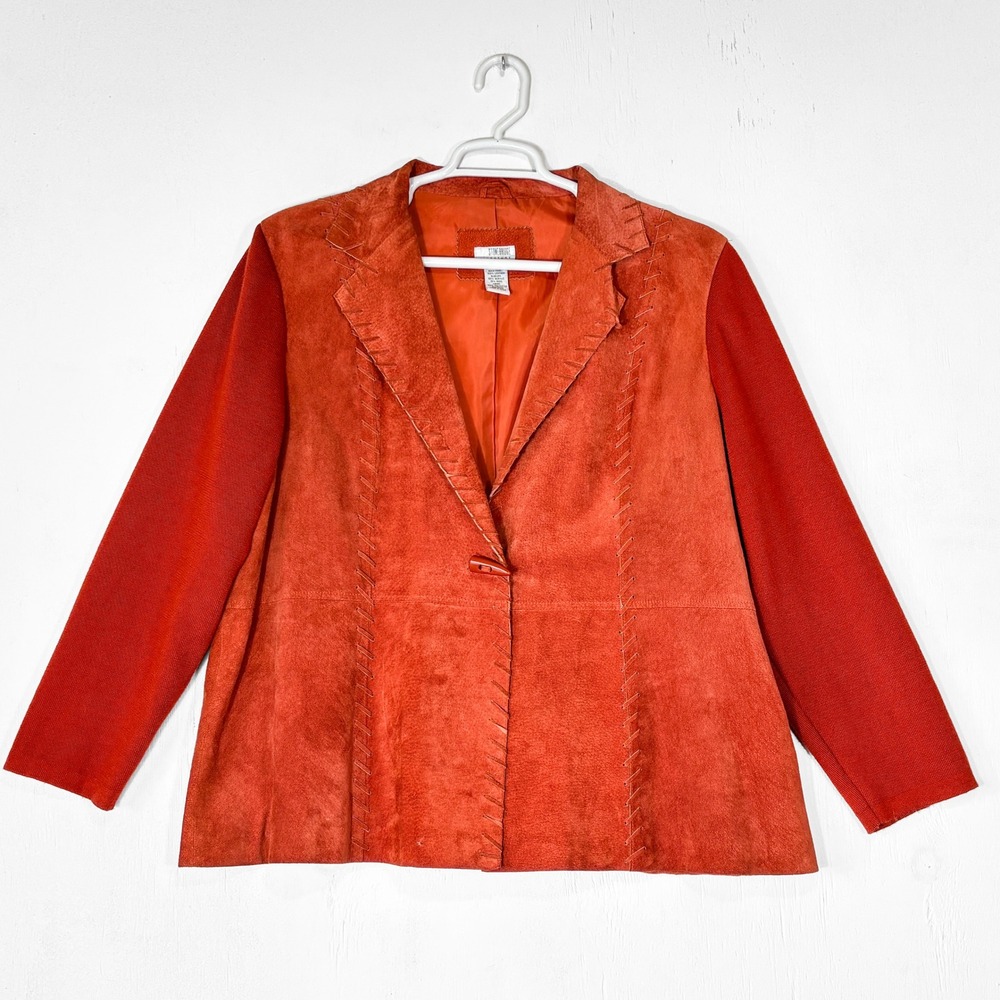 VTG Stonebridge Orange Suede Knit Sleeve Toggle Button Jacket Plus 2X Western
